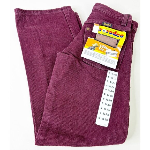 VTG Wrangler 9 Slim (Actual 22x23) Pro Rodeo Competition Jeans Red Maroon NOS
